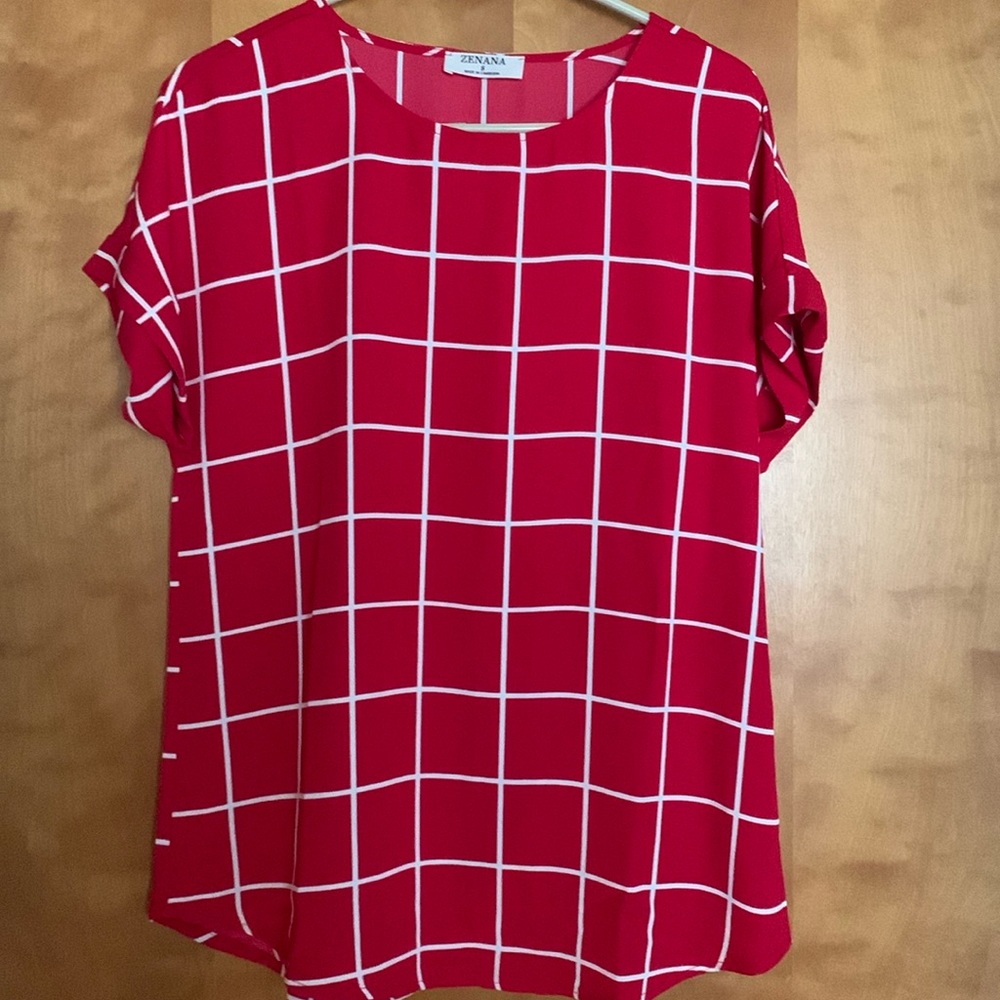 Ladies Zenana Red W/White Stripes Polyester Pullover Top. Size M